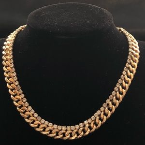 Gold Tone CZ Curb Chain Necklace Unisex Men Women